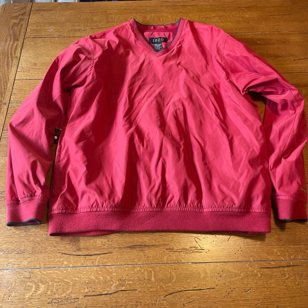 Izod Red V-Neck Pullover Golf Windbreaker Classic Style